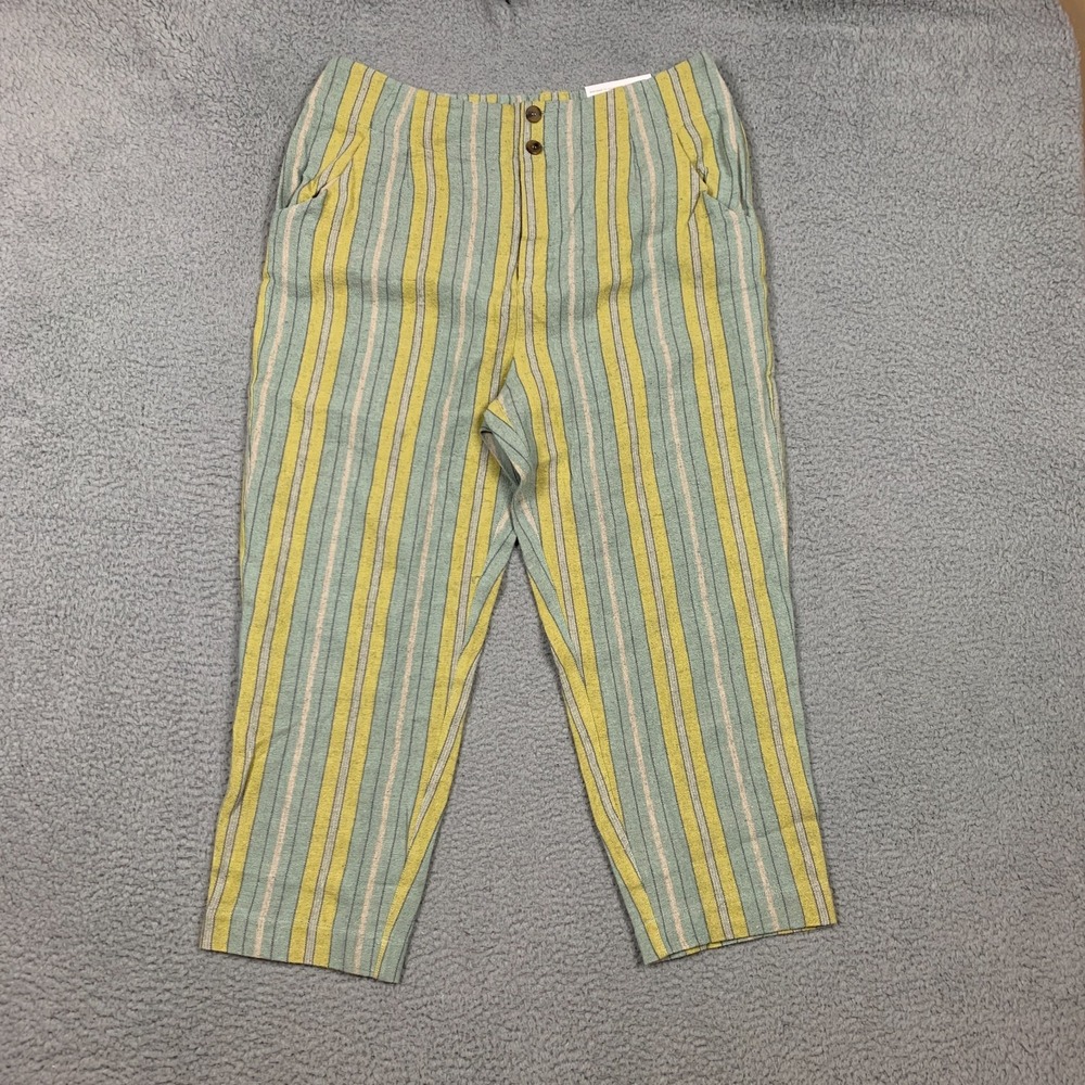 Soft Surroundings Caldera Crop Pants‎ Women's 16 Aqua Stripe Linen Blend NWT $79